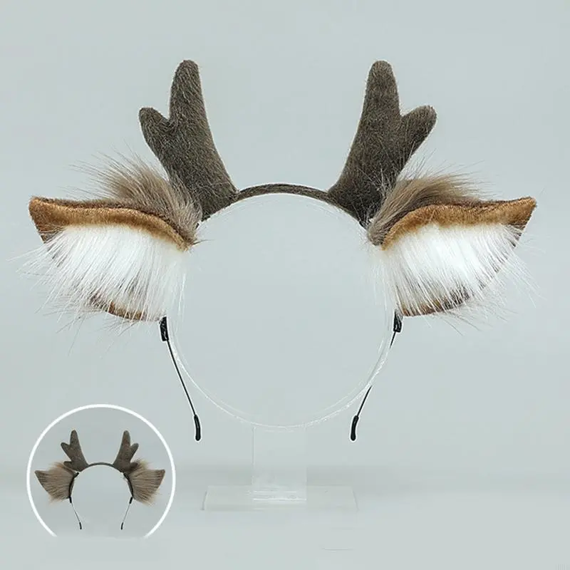 Cosplay Reindeer Antler Headband Simulation Plush Deer Ear Anime Accessories Pretended Party Costume Props Gift