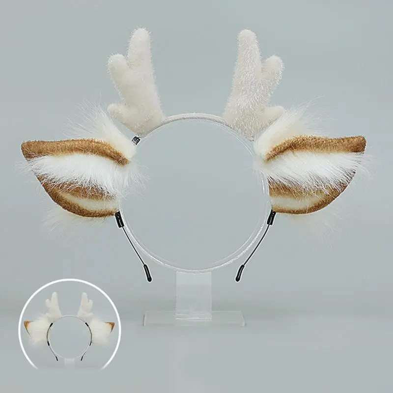 Cosplay Reindeer Antler Headband Simulation Plush Deer Ear Anime Accessories Pretended Party Costume Props Gift