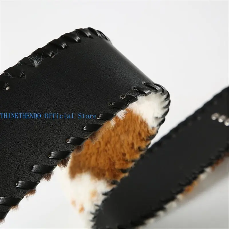 652F Patchworked Furry Faux Furs Waist Belt Decorative Belt for Pants Jeans Punk Waist Cincher Vintage Corset for Everyday Use