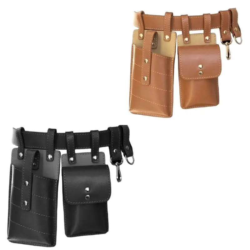 652F Medieval Steampunk Leather Waist Bag With Leather Belt Medieval Waist Phone Bag Side Pouches For Men Women Halloween