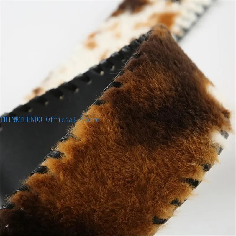 652F Patchworked Furry Faux Furs Waist Belt Decorative Belt for Pants Jeans Punk Waist Cincher Vintage Corset for Everyday Use