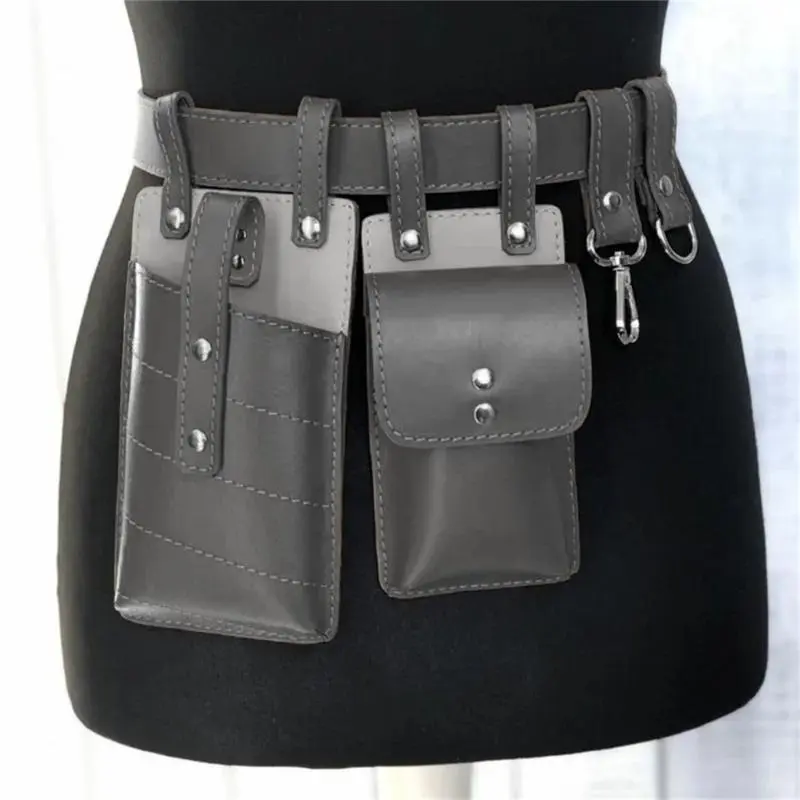 652F Medieval Steampunk Leather Waist Bag With Leather Belt Medieval Waist Phone Bag Side Pouches For Men Women Halloween