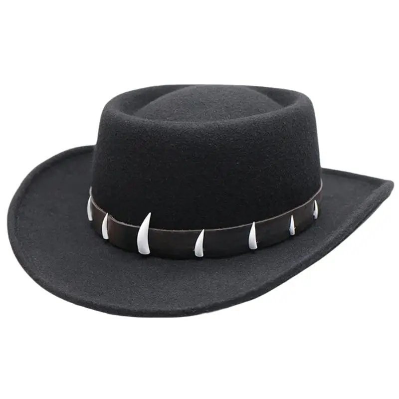 652F Stylish Wool Fedoras Hat with Faux Ethnic Decors Stage Show Top Hat for Western Styles Enthusiasts and Cosplay Parties