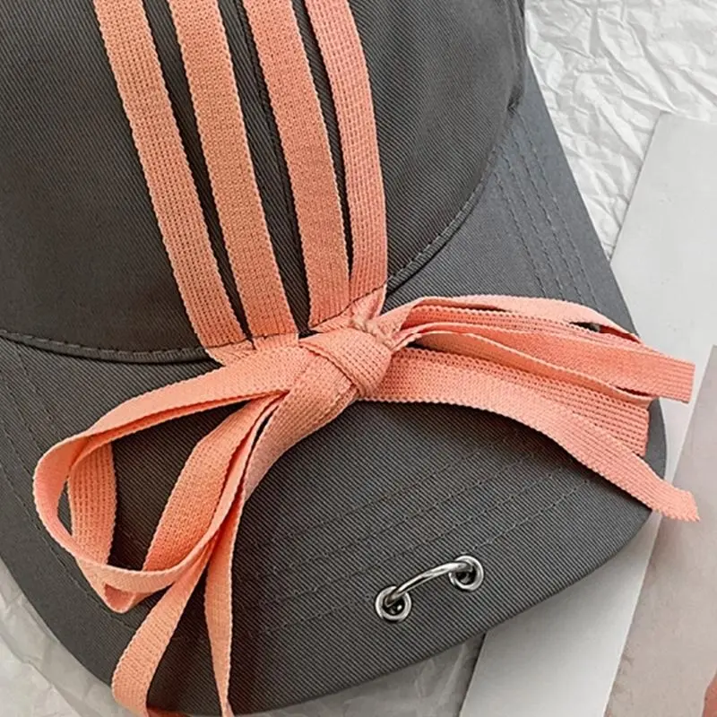 652F Lovely Cats Ear Baseball Hat with Stylish Bowknot Breathable Comfortable Sunproof Hat for Outdoor Activity Daily Wear