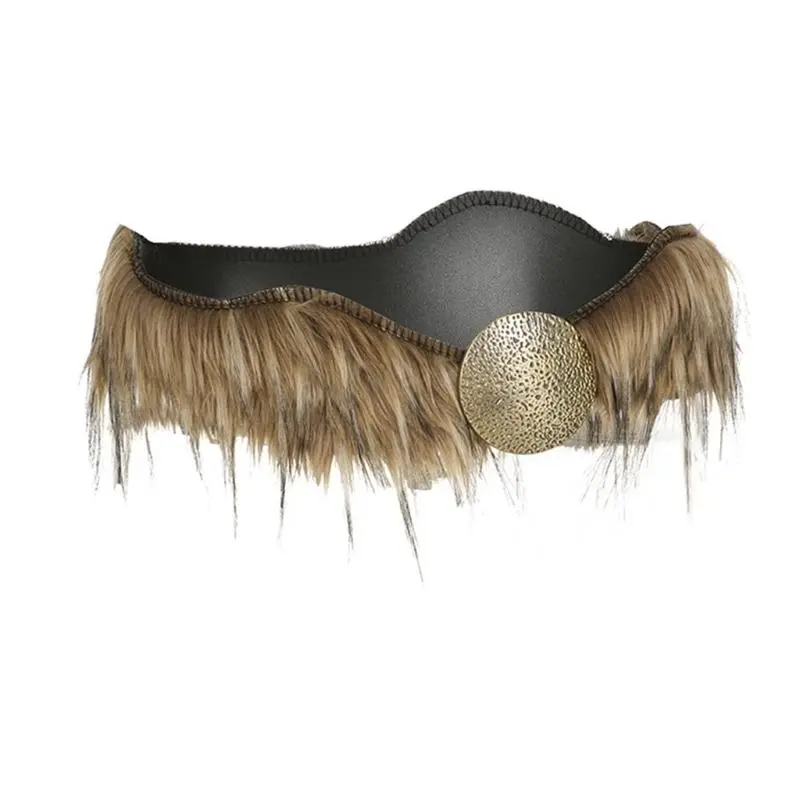 652F Women's Fashion Belt PU Leather Hot Girls Waist Band Feature Metal Buckle and Furry Detail for Casual Party Wear