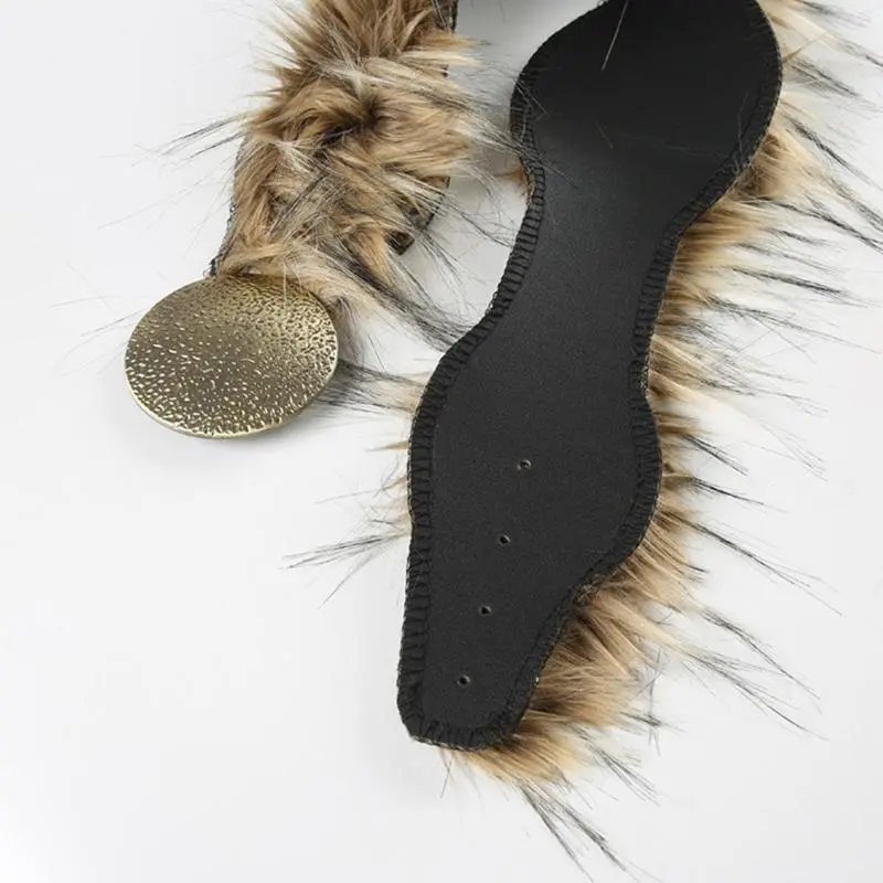 652F Women's Fashion Belt PU Leather Hot Girls Waist Band Feature Metal Buckle and Furry Detail for Casual Party Wear