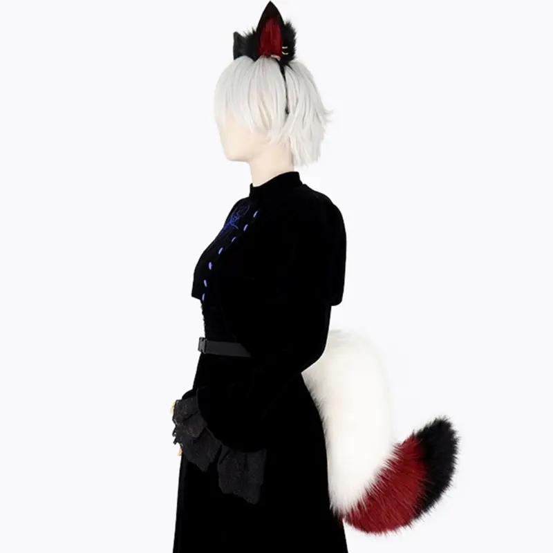 652F Realistic Cats Ears Hairband and Tail Plush Set for Cosplay Role Play and Photography Props