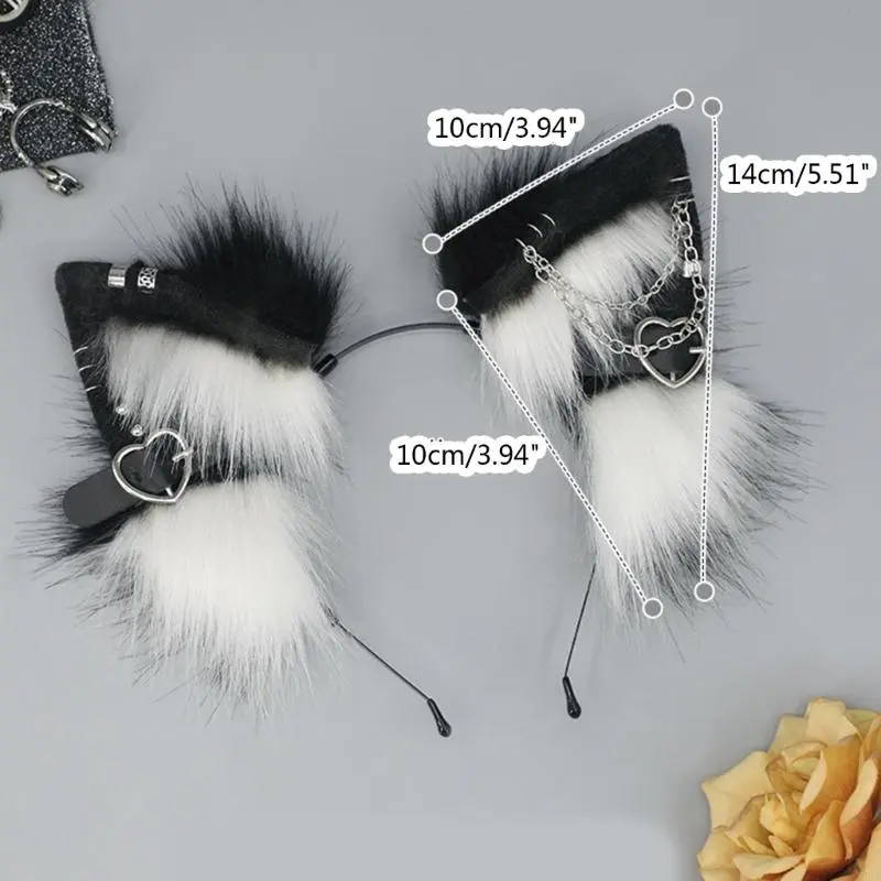 652F Punk Ears Cosplay Hair Hoop with Dangle Jewelry Woman Teens Headband for Live Broadcast Carnivals Hairband