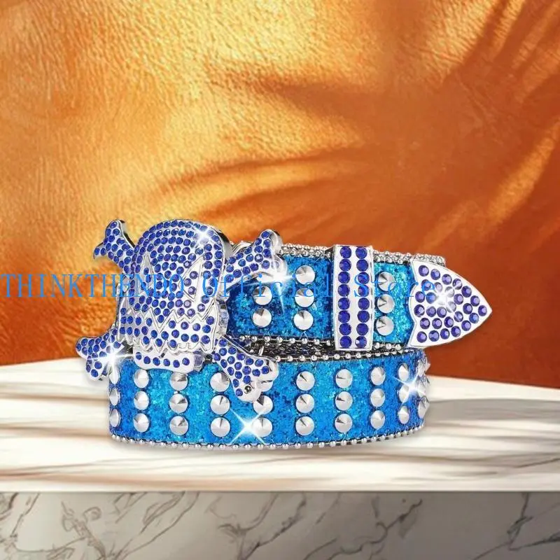 39BB Punk Waist Belly Chain Belt for Women Men for Street Dance Prom Hip Hop Rock Music PU Belt Jean Buckle
