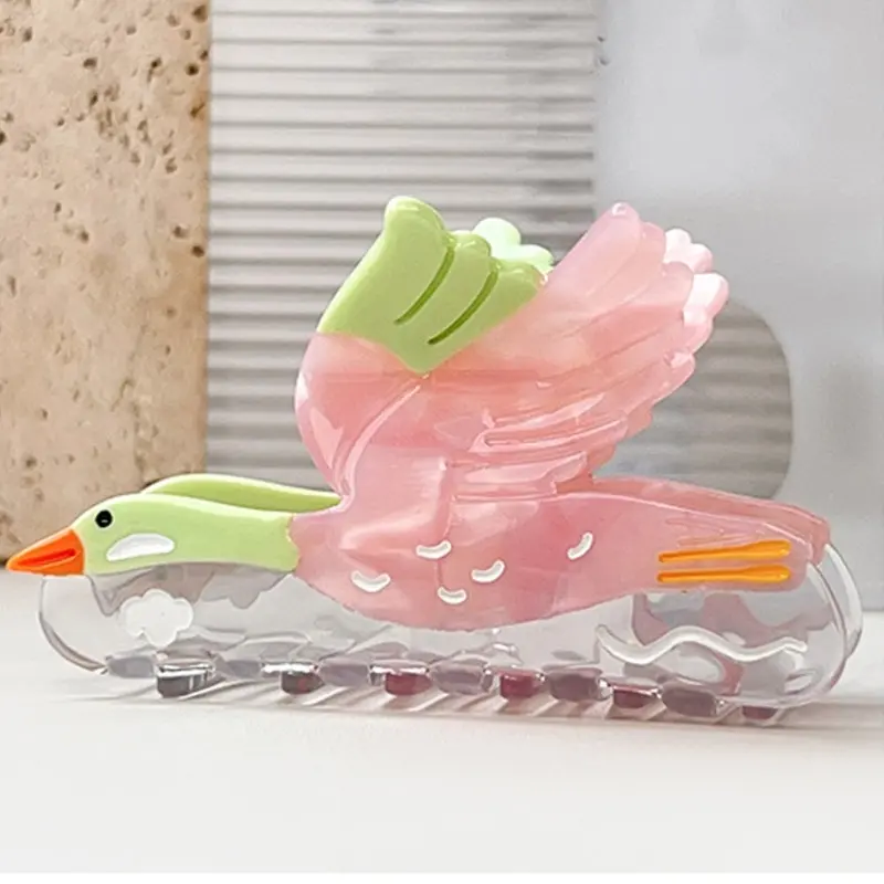 652F Stylish Wild Gooses Acetate Hair Claw Clip Unique Designs Women's Hair Accessory for Daily Outings and Casual Gatherings