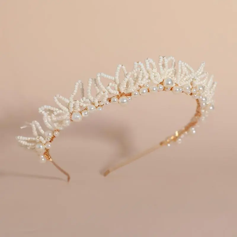 652F Baroque Metal Hairband With Faux Pearls Embellishment Fashion Headbands Hair Accessory For Prom Event Hairstyles