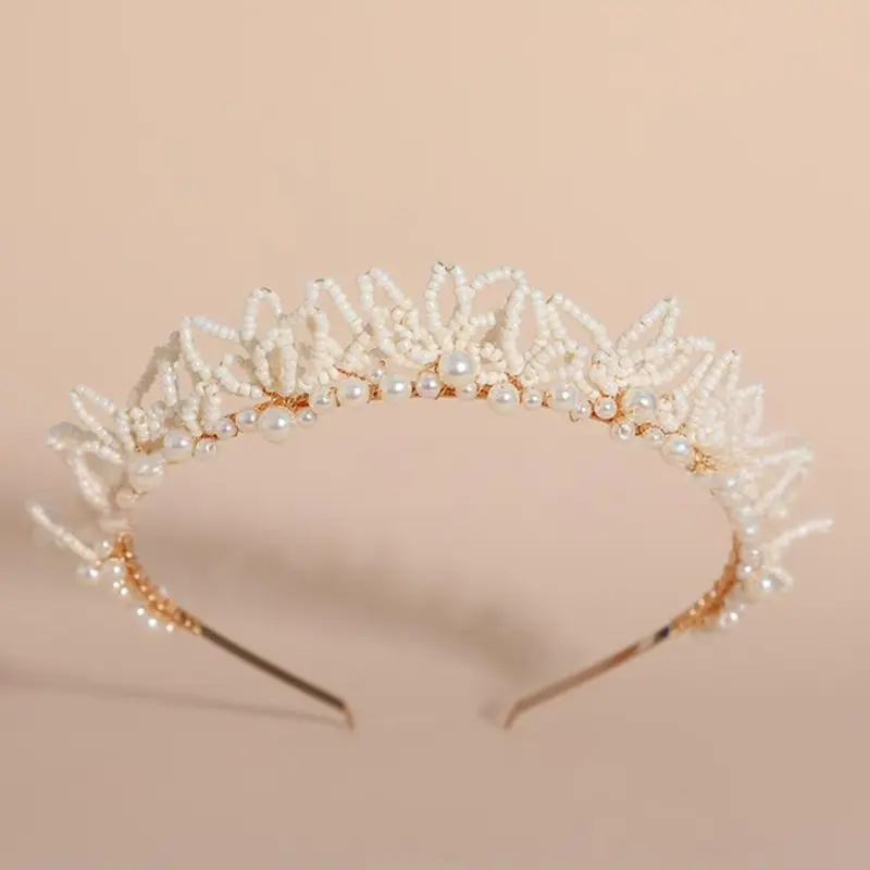 652F Baroque Metal Hairband With Faux Pearls Embellishment Fashion Headbands Hair Accessory For Prom Event Hairstyles