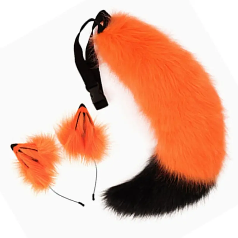 652F Wolf Ears Headband with Tail Foxes Wolf Ears and Tail Set Halloween Cosplay Party Foxes Costume Accessories Kid Adult