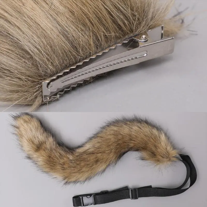 652F 3 Pieces Plush Animal Cosplay Set Foxes Ears Headgear Wolf Tail Fashion Gothic Cosplay Accessory Photo Taking