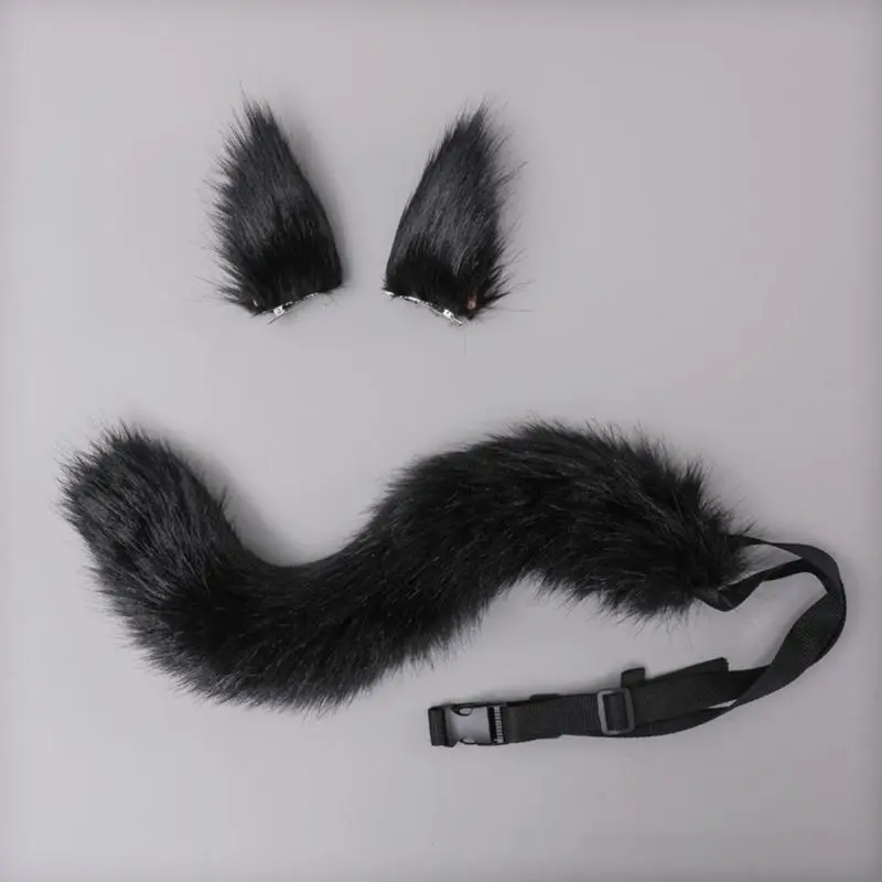 652F 3 Pieces Plush Animal Cosplay Set Foxes Ears Headgear Wolf Tail Fashion Gothic Cosplay Accessory Photo Taking