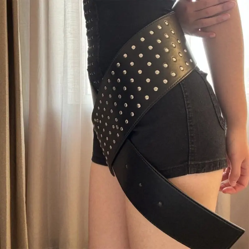 652F Girls Modern Waist Belt for Daily Costume Jewelry Waistband Body Jewelry for Party Jeans Wide Belt Cowgirl Chain