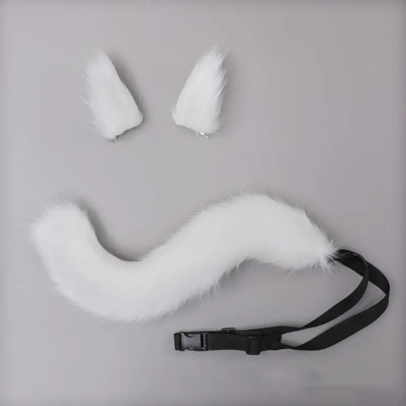 652F 3 Pieces Plush Animal Cosplay Set Foxes Ears Headgear Wolf Tail Fashion Gothic Cosplay Accessory Photo Taking