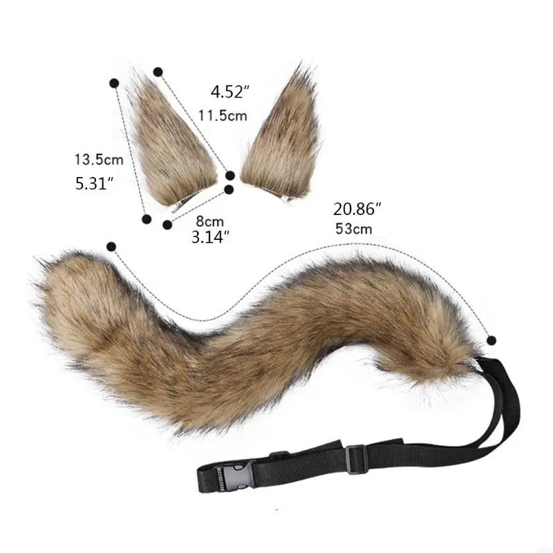 652F 3 Pieces Plush Animal Cosplay Set Foxes Ears Headgear Wolf Tail Fashion Gothic Cosplay Accessory Photo Taking