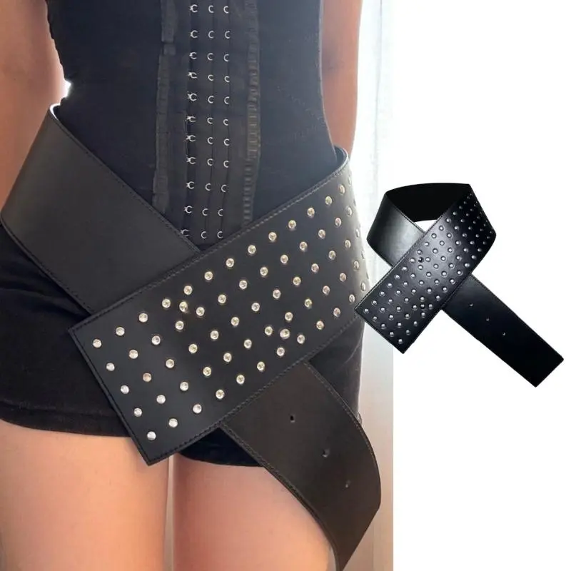 652F Girls Modern Waist Belt for Daily Costume Jewelry Waistband Body Jewelry for Party Jeans Wide Belt Cowgirl Chain
