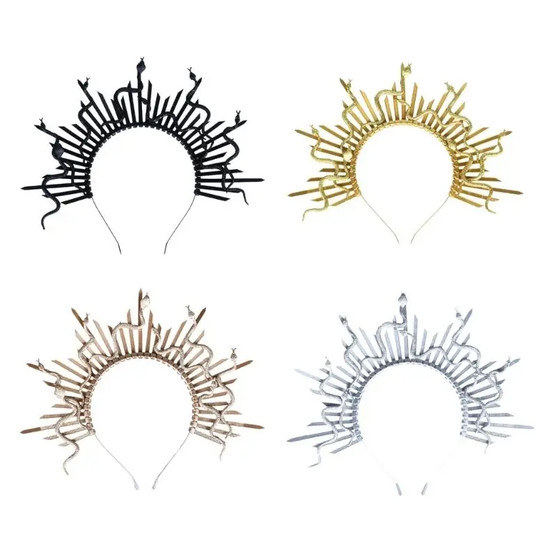652F Gorgon Snake Hairhoop Halloween Costume Props Headband Tiaras Headdress Women Girl Cosplay Headwear Carnivals Headpiece