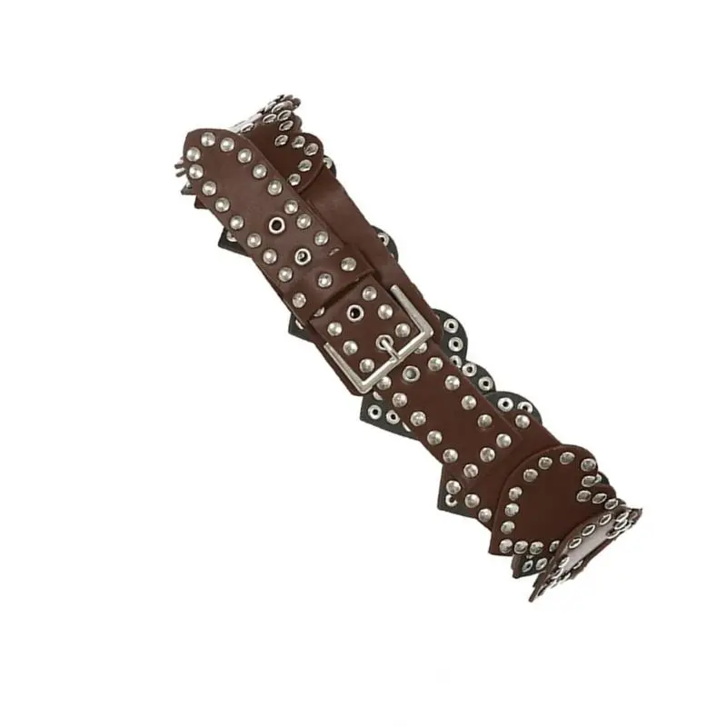 652F Stylish Heart Designing PU Leather Belt Waist Chain with Rivet Decor For Everyday Commutes Casual Gatherings Date
