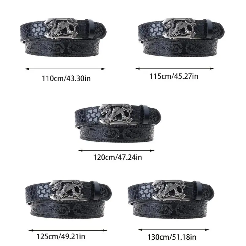 652F Men's Retro Dragon Series Buckle Belt with Quick Ratche Buckle Leather Adjustable for Business and Casual Outfit