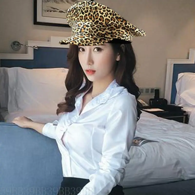 39BB Leopard Print Bridal Hat Captain Hat for Photography Carnivals Cocktail Parties