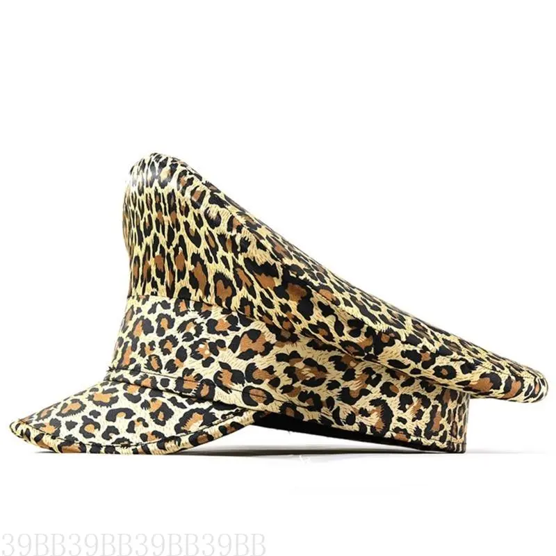 39BB Leopard Print Bridal Hat Captain Hat for Photography Carnivals Cocktail Parties