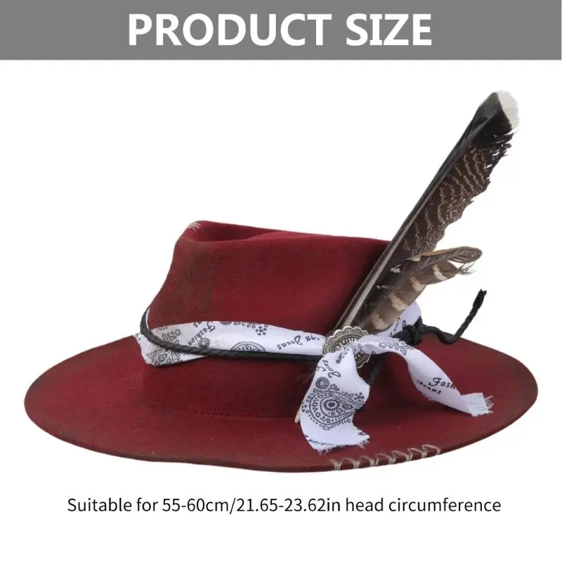 652F Wool Homburg Fedoras Hat Exotic Belt Distressed Victorian Age Wool Top Hat Classical Porkpie Hat for Boy Men Adults Wool