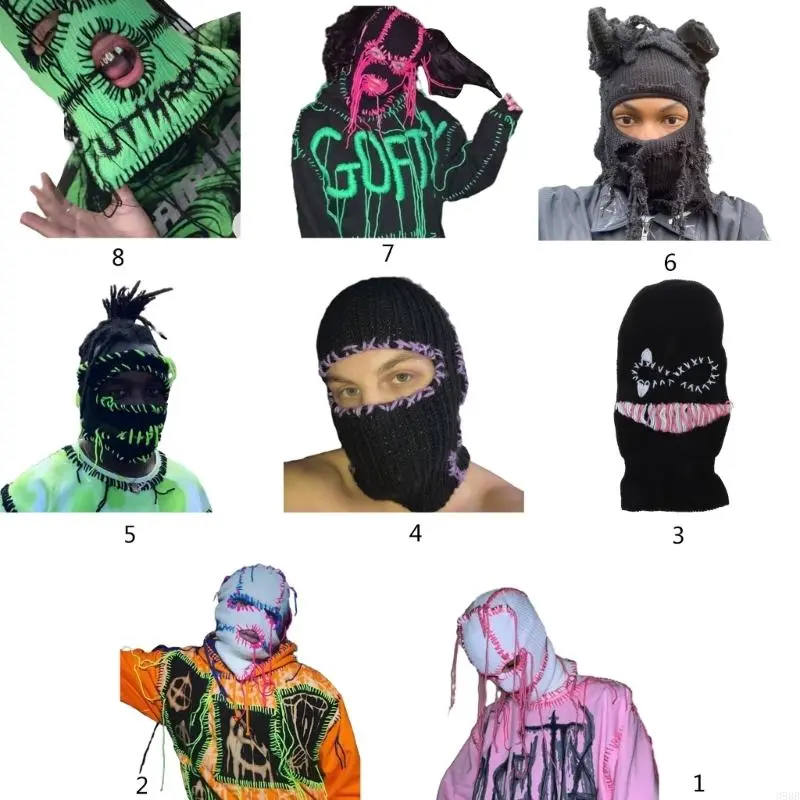 Halloween Knitted Balaclava  for Women Men Beanie Hat Handmade Crochet Winter Hat Girls Hooded Hat for Riding Skiing