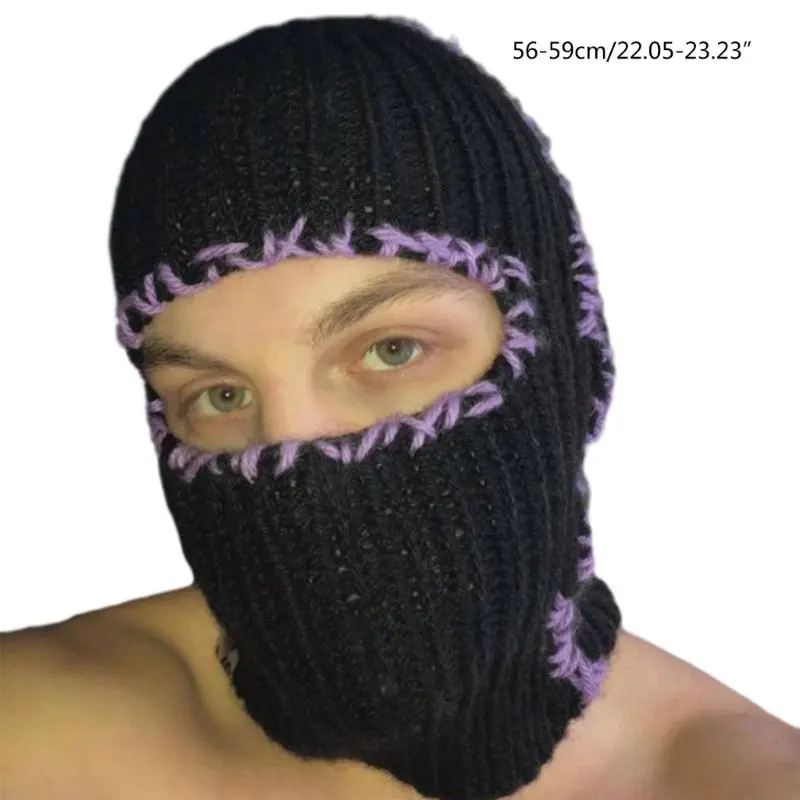 Halloween Knitted Balaclava  for Women Men Beanie Hat Handmade Crochet Winter Hat Girls Hooded Hat for Riding Skiing