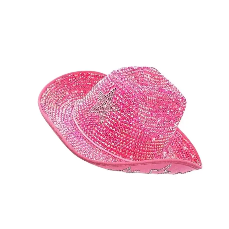 652F Glittering Rhinestones Fedoras Hat for Adult Shimmering Star Pattern Top Caps Party Costume Headwear for Various Occasion