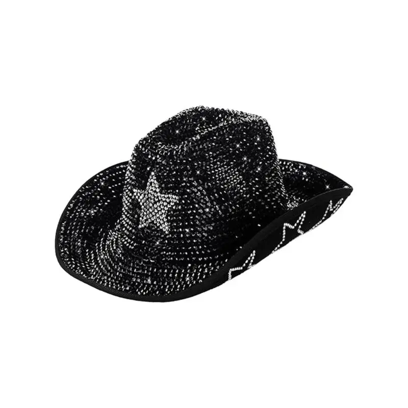 652F Glittering Rhinestones Fedoras Hat for Adult Shimmering Star Pattern Top Caps Party Costume Headwear for Various Occasion