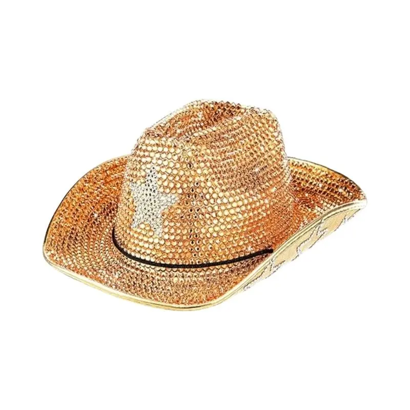 652F Glittering Rhinestones Fedoras Hat for Adult Shimmering Star Pattern Top Caps Party Costume Headwear for Various Occasion