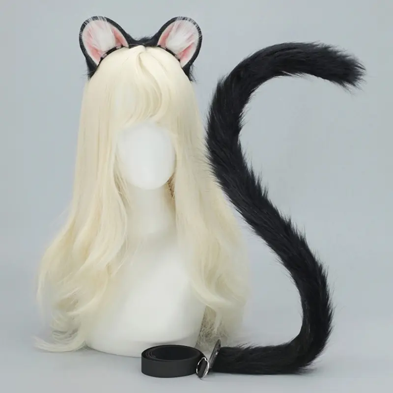 652F 2Pcs Mouse Cats Wolf Foxes Tail Ears Headband Set Halloween Christmas Fancy-Party Costume Toy for Woman Men Cosplay