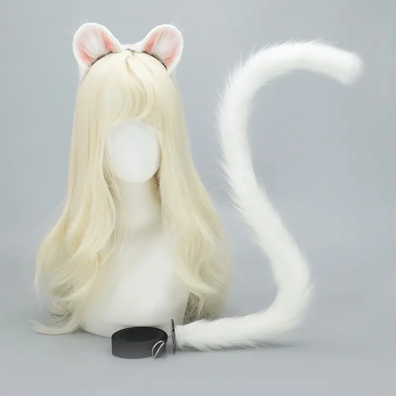 652F 2Pcs Mouse Cats Wolf Foxes Tail Ears Headband Set Halloween Christmas Fancy-Party Costume Toy for Woman Men Cosplay