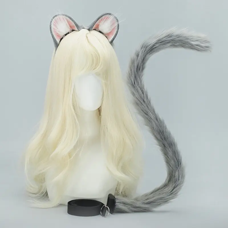652F 2Pcs Mouse Cats Wolf Foxes Tail Ears Headband Set Halloween Christmas Fancy-Party Costume Toy for Woman Men Cosplay