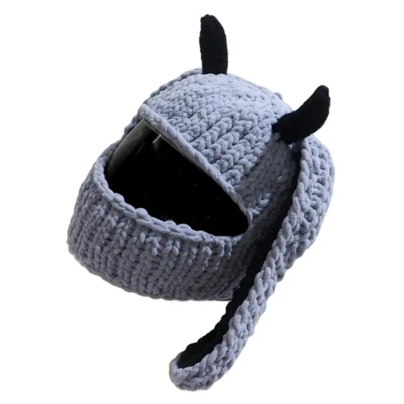 652F Hilarious Rabbits Ear Plush Motorcycle Helmets Cover Full Face Protective Cover for Motorcycling Knitted Helmets Headcover