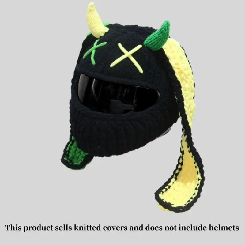 652F Hilarious Rabbits Ear Plush Motorcycle Helmets Cover Full Face Protective Cover for Motorcycling Knitted Helmets Headcover