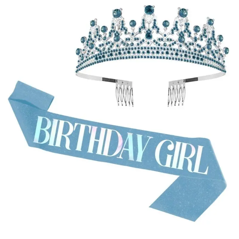 39BB Birthday Girl Satin Sash Lovely Makeup Headdress Crown + Sash