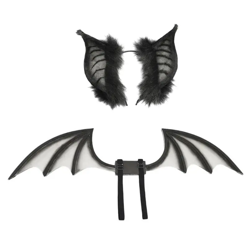 39BB Festival Bat Wing Headgear Cosplay Bat Costume Hair Hoop Plush Bat Ears Headwear for Creative Daily Wear