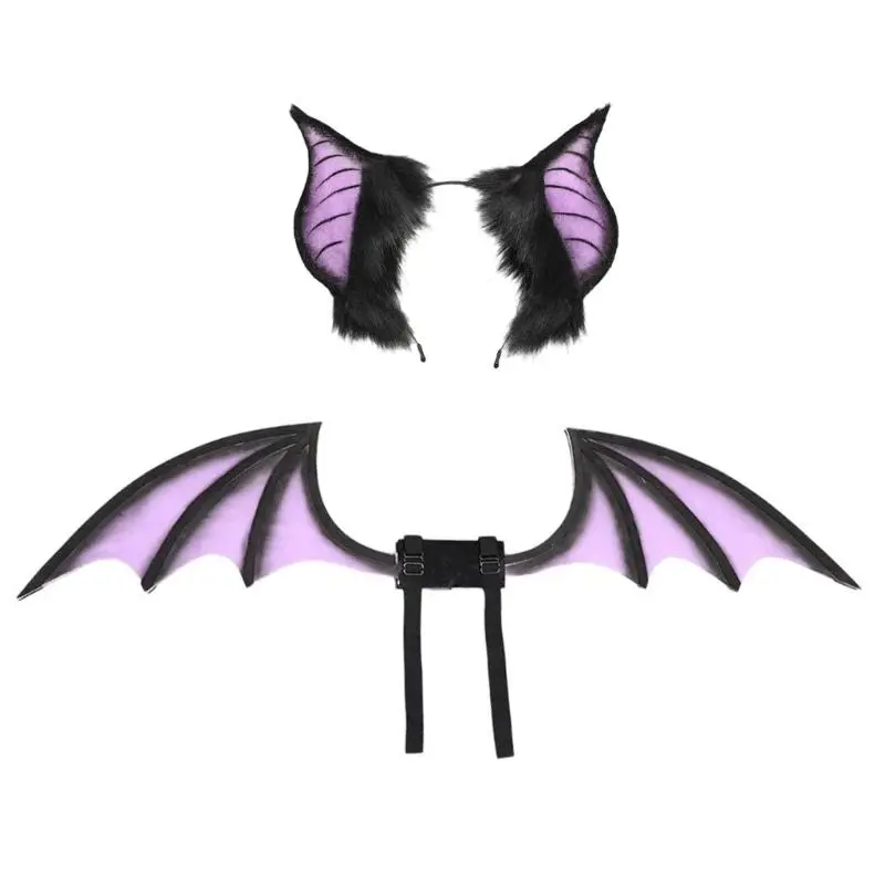 39BB Festival Bat Wing Headgear Cosplay Bat Costume Hair Hoop Plush Bat Ears Headwear for Creative Daily Wear