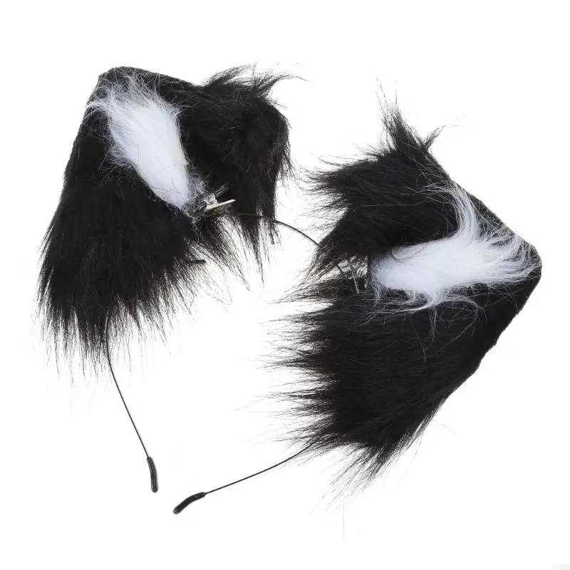 652F Faux Furs  Ear Headband Plush Hair Hoop Costume Photo Props for Cosplay Halloween Party and Anime Masquerades
