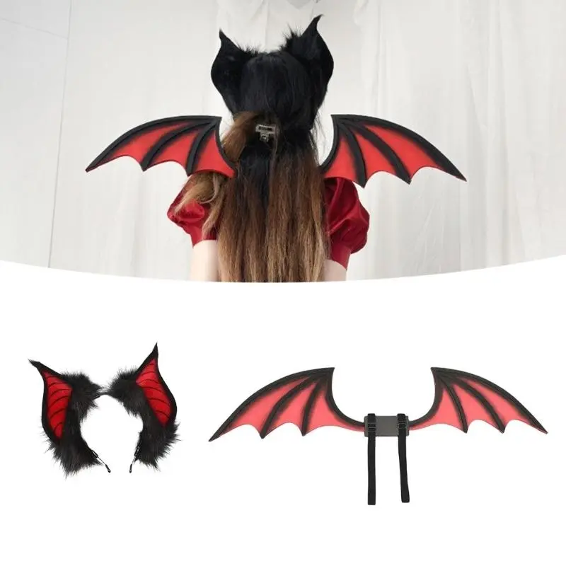 39BB Festival Bat Wing Headgear Cosplay Bat Costume Hair Hoop Plush Bat Ears Headwear for Creative Daily Wear