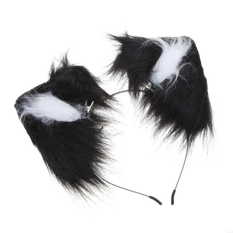 652F Faux Furs  Ear Headband Plush Hair Hoop Costume Photo Props for Cosplay Halloween Party and Anime Masquerades
