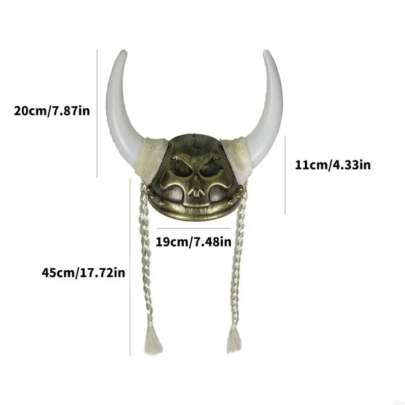 652F Pirate Horned Hat With Braids Bronze Horned Roman Helmets Hat For Halloween Parties And Role Playing Enthusiasts