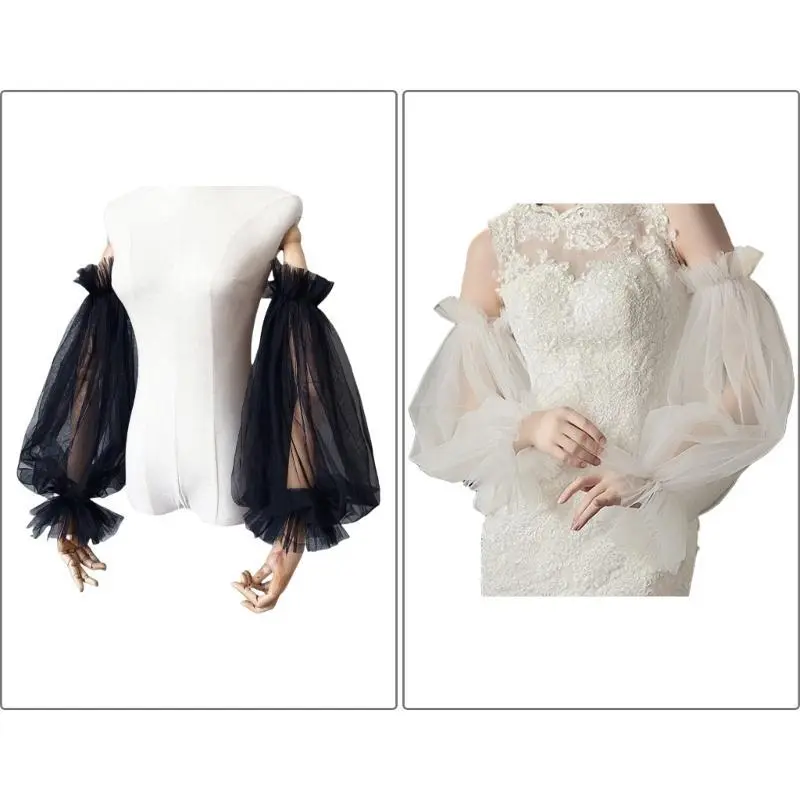 39BB Decorative Paired Arm Warmer False Cuffs Simple Tulle for Princess Dress False Sleeves Long Arm Covers