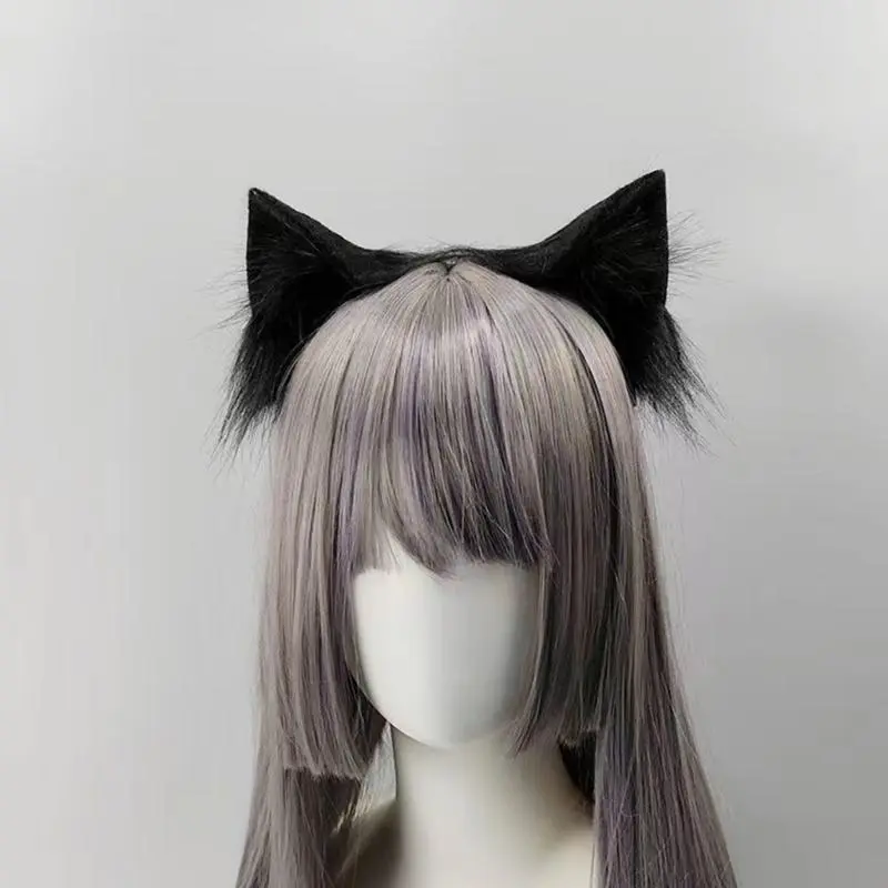 652F Faux Furs  Ear Headband Plush Hair Hoop Costume Photo Props for Cosplay Halloween Party and Anime Masquerades