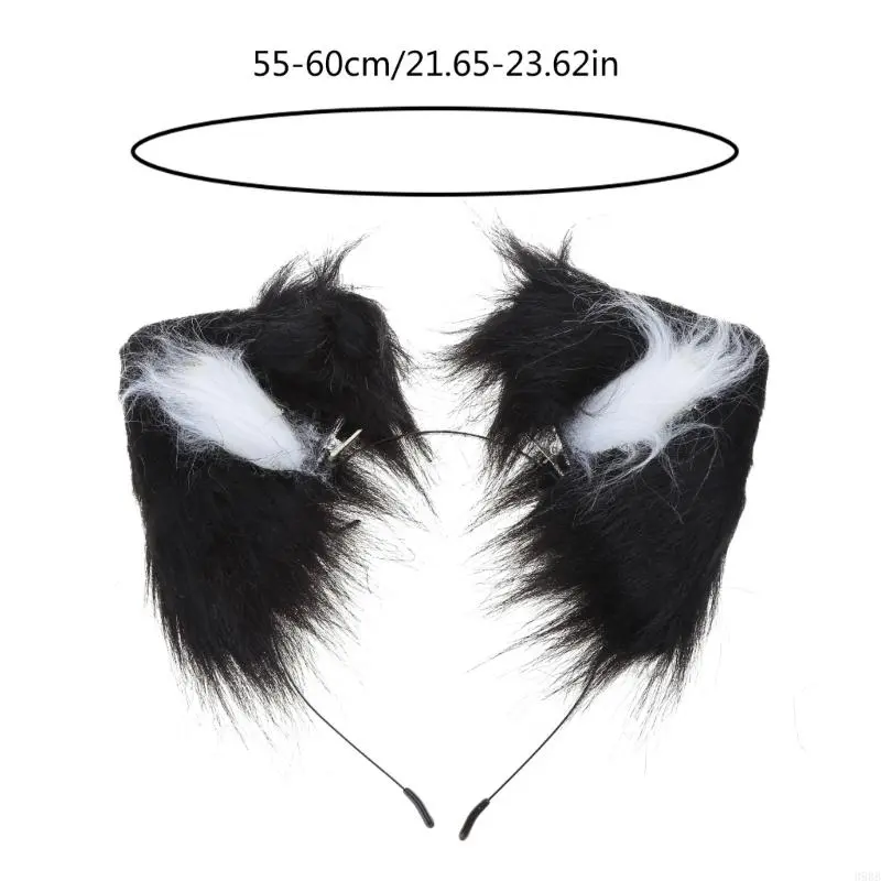 652F Faux Furs  Ear Headband Plush Hair Hoop Costume Photo Props for Cosplay Halloween Party and Anime Masquerades