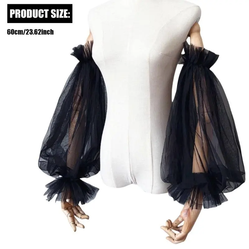 39BB Decorative Paired Arm Warmer False Cuffs Simple Tulle for Princess Dress False Sleeves Long Arm Covers